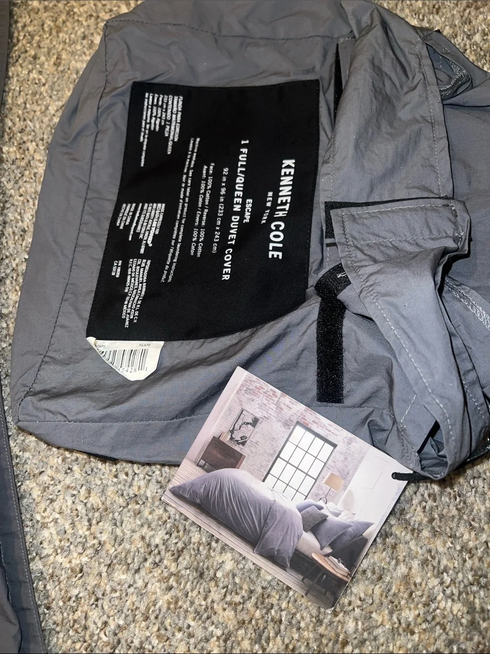 Kenneth Cole Gray Down Duvet Cover-Full/Queen size